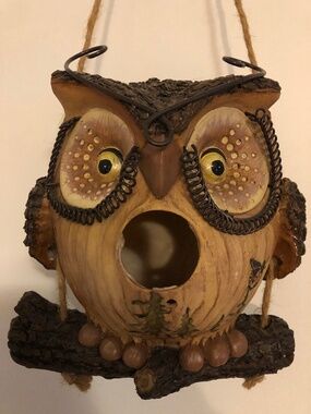 Quirky Owl Hanging Wall Home Decor Cottage Forest Nature Unique Rustic 70s Art